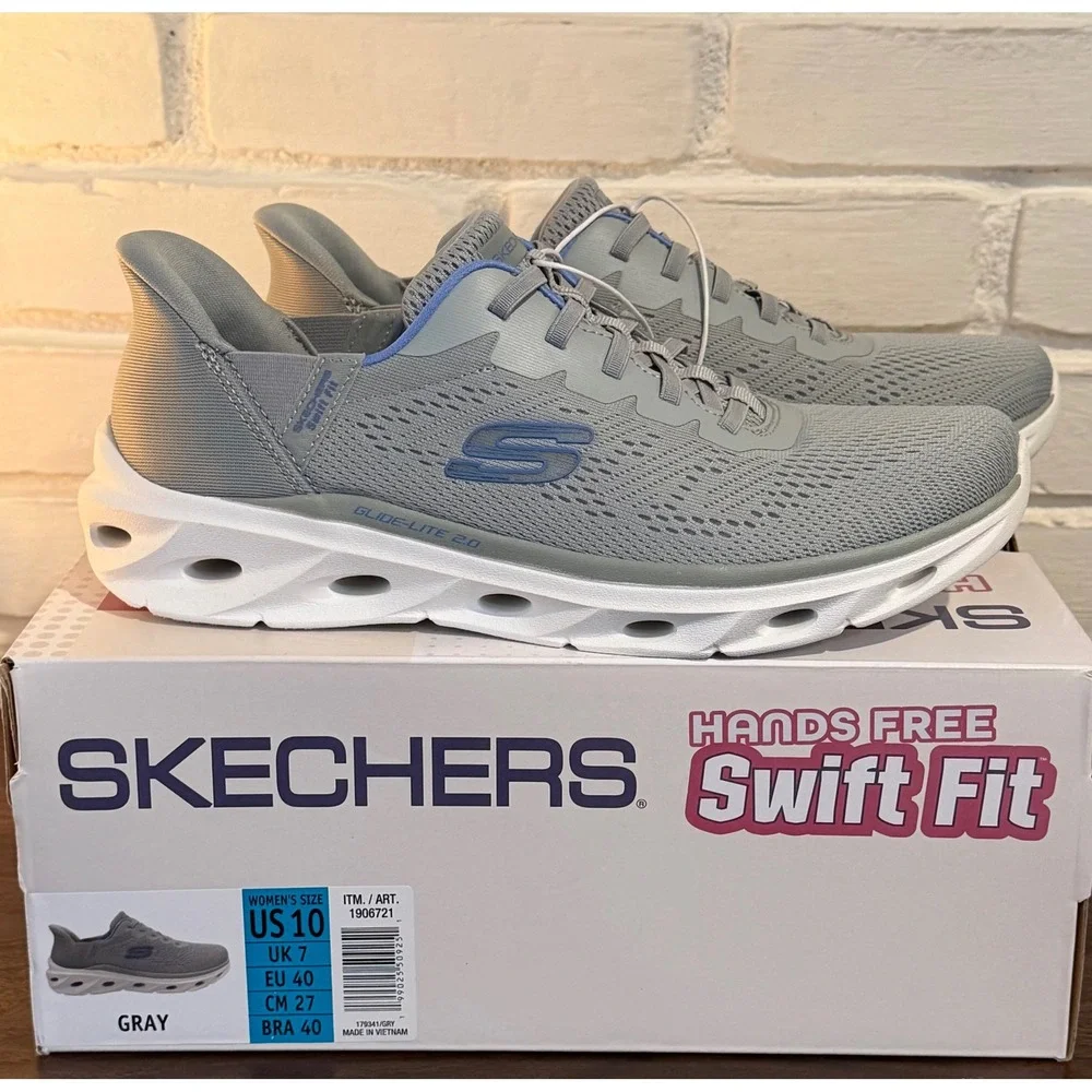 NWT Skechers Womens Hands Free Swift Fit Glide-Lite 2.0 Gray Sneakers •10• Walk